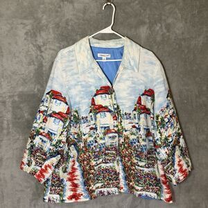Coldwater Creek Jacket 2X Plus Linen Blend Button Floral Cottagecore Travel